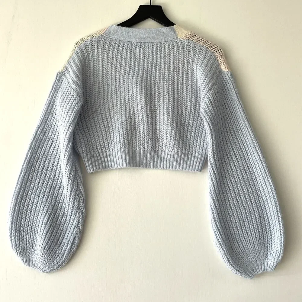 SO Pastel Color Block Cropped Cardigan Size S Rhinestone Clueless 90s Y2K